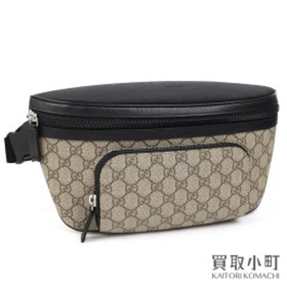 Gucci GG Supreme Belt Bag Beige Black Crossbody CANVAS